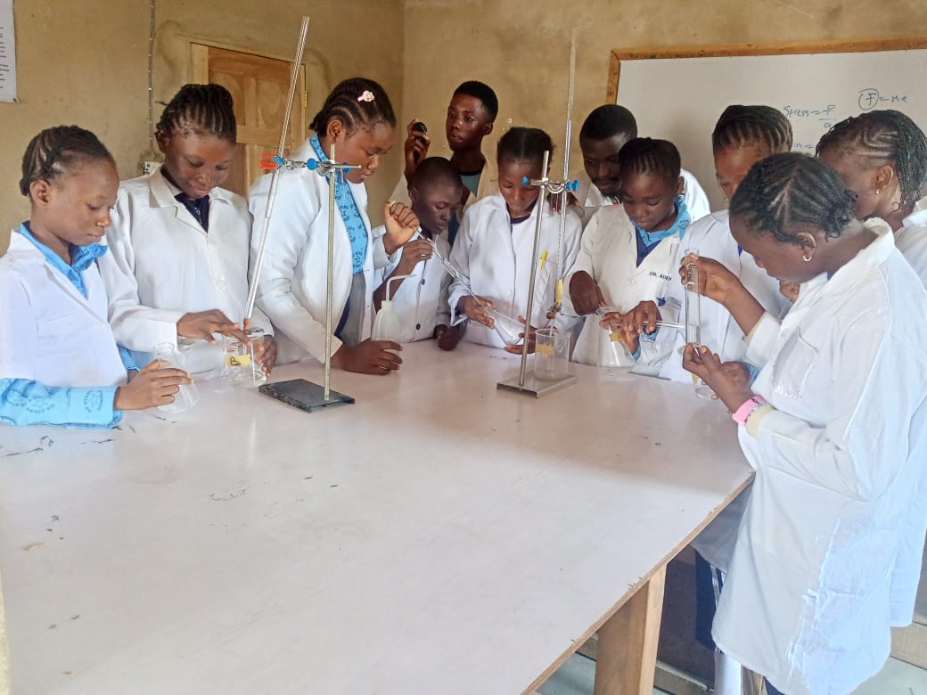 Secondary students in science laboratory